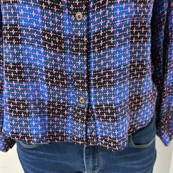 Anthropologie Pilcro Femme Plaid Buttondown Blue Pink Shirt Top Sz M Petite - Picture 6 of 16
